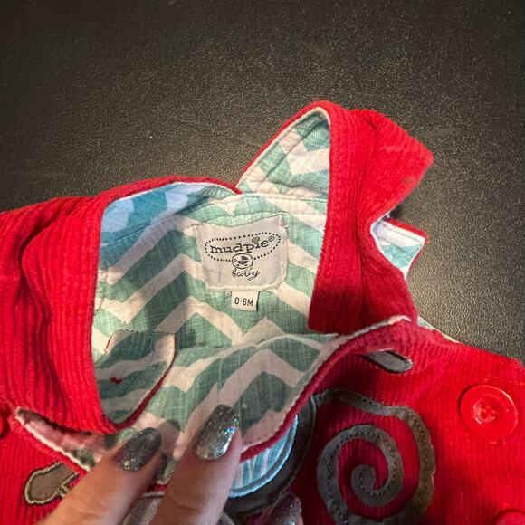 Mud Pie Baby Red Corduroy Monkey Overalls 0–6M Boys Girls Fall Outfit - Picture 2 of 3